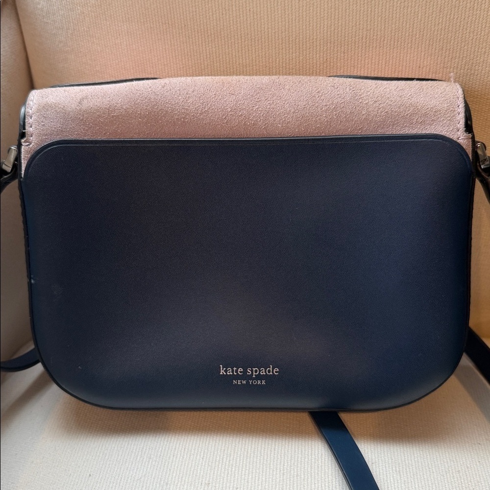 Pink and Black Crossbody Bag Kate Spade Blue Leather suede purse handbag gold - Picture 6 of 10